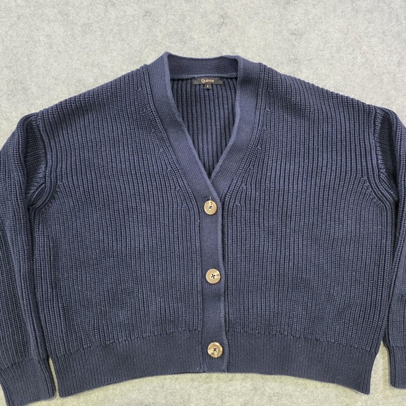 Quince Sweater Womens Small Navy 100% Organic Cotton Boxy Cropped Cardigan Knit - Picture 4 of 14